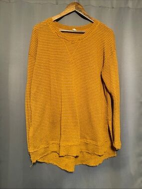 Wishlist Mustard Waffle Knit Crewneck Sweater